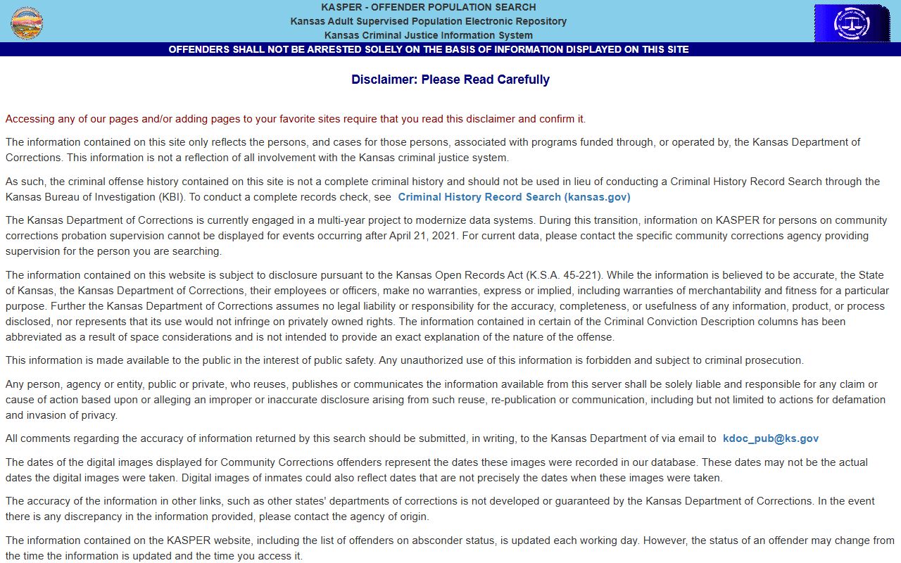 Ellsworth County court charges KDOC KASPER disclaimer source