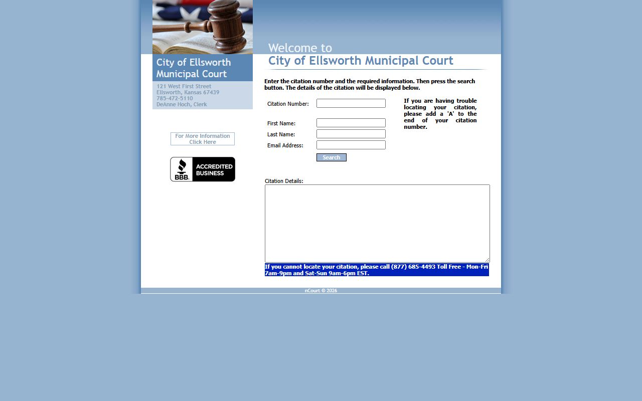 Ellsworth County court dockets municipal citation lookup source