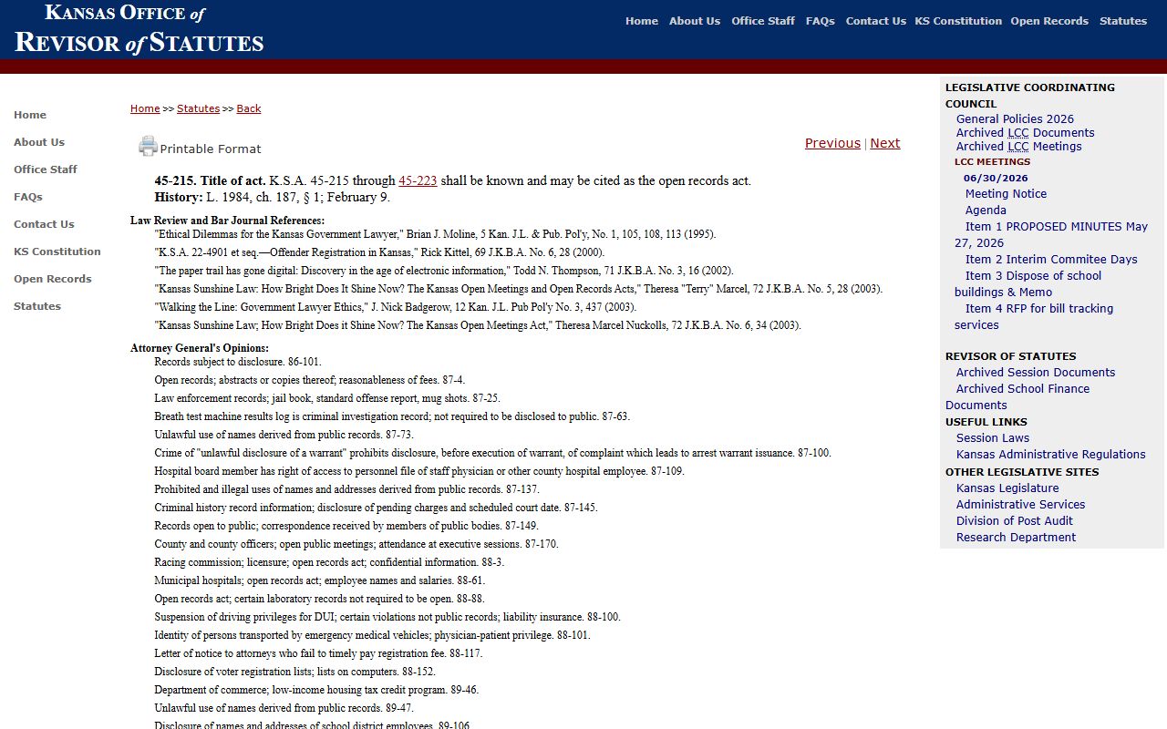 Ellsworth County court records Kansas public access statute source