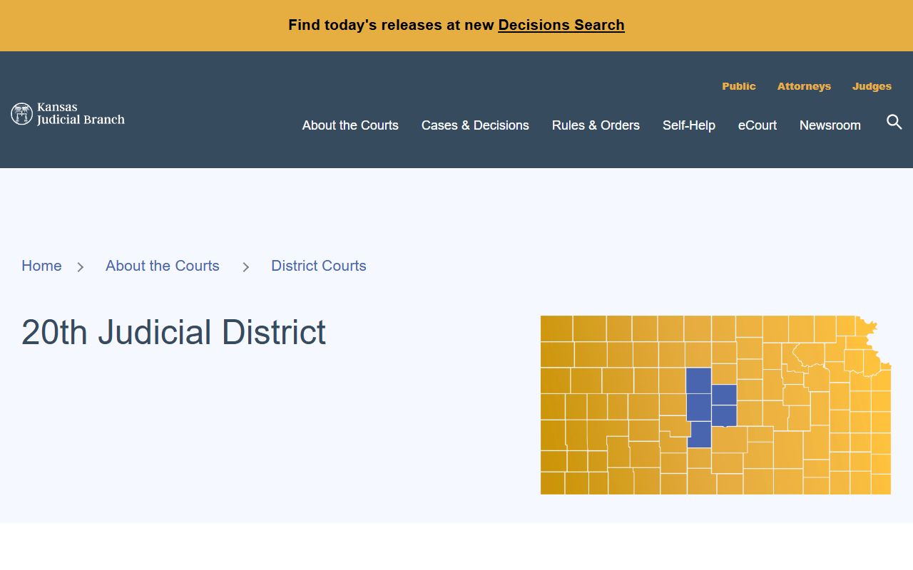 Ellsworth County court records 20th Judicial District