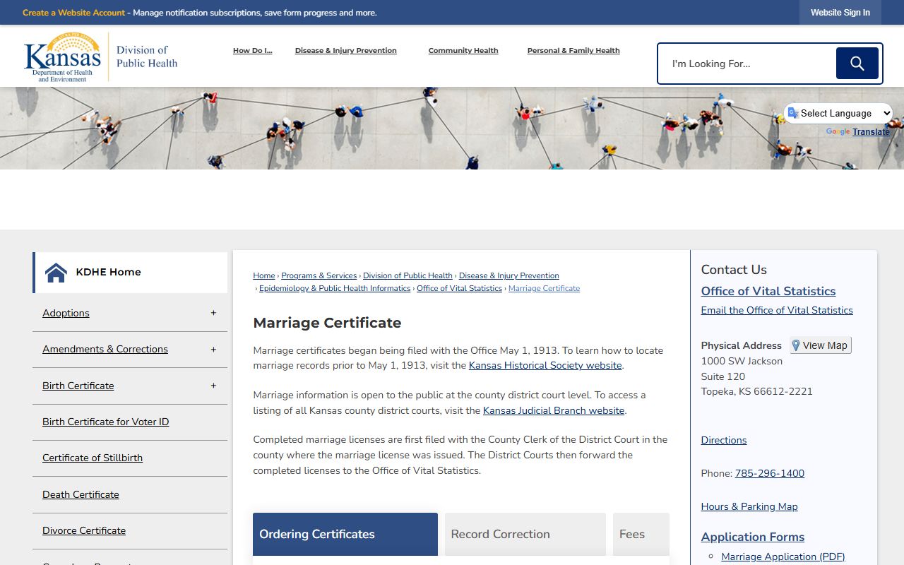 Ellsworth County inmate records KDHE marriage certificate source