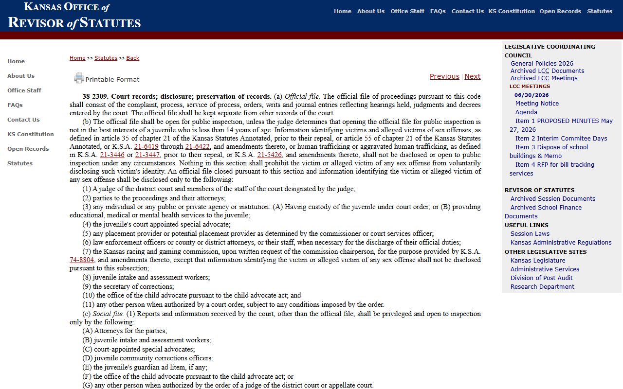 Ellsworth County warrant records juvenile disclosure statute source